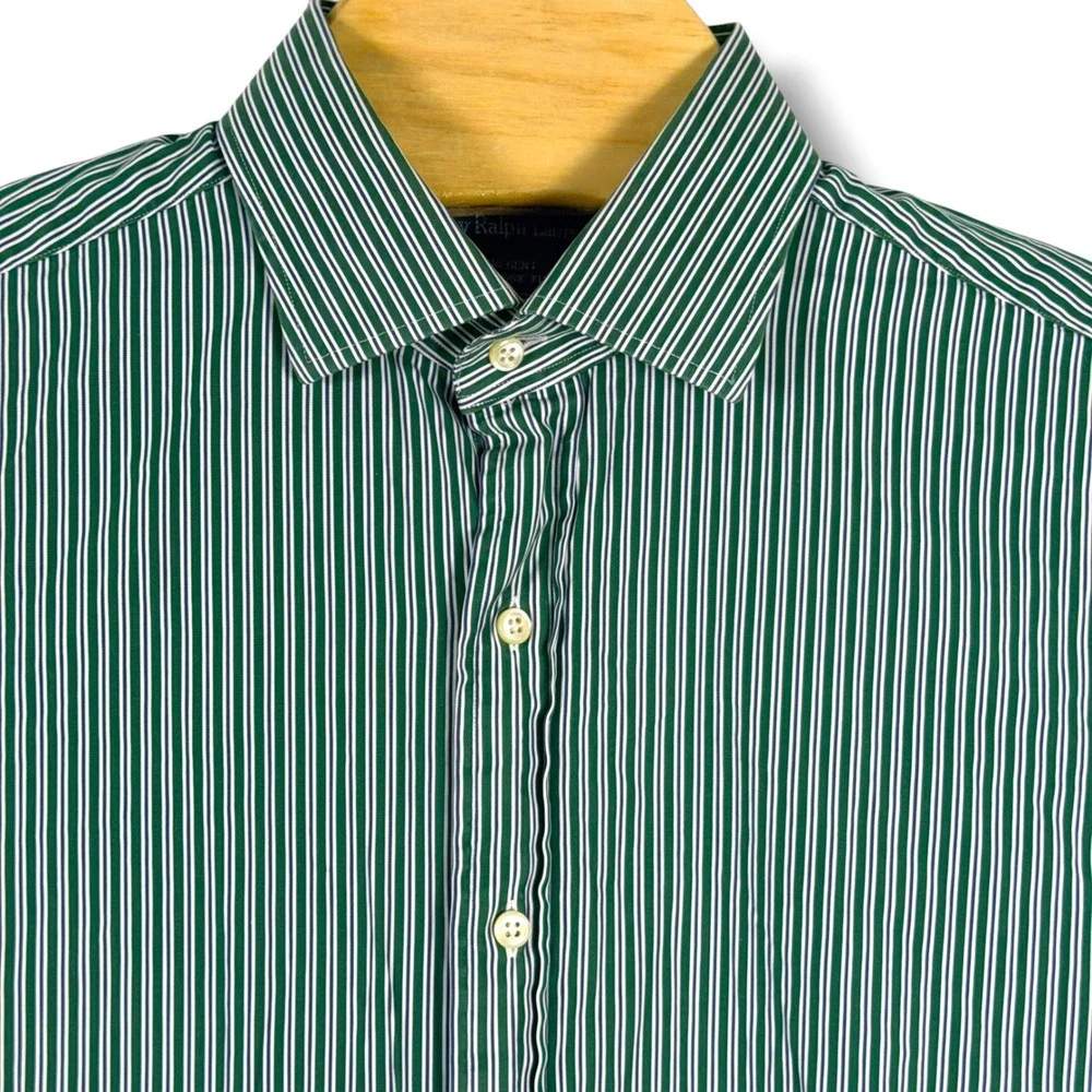 Vintage Polo Ralph Lauren Button Down Men 16.5 L Green Striped Regent Classic